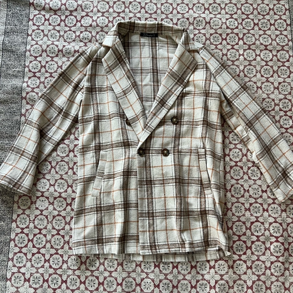 Plaid Double-Breasted Blazer/Coat